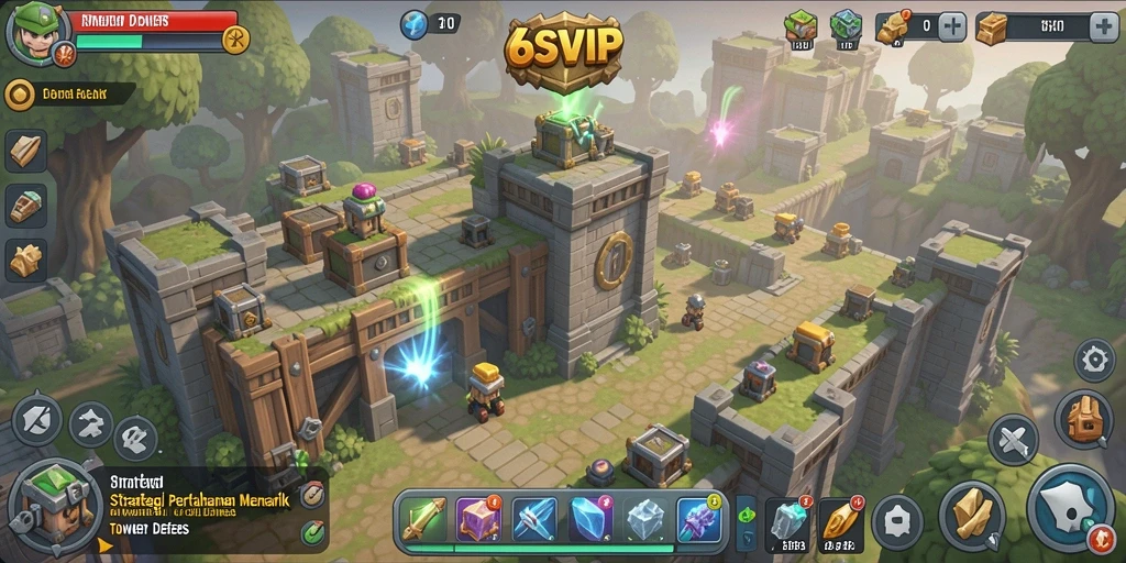 Tangkapan layar utama 6SVIP menampilkan pertempuran menegangkan dalam Tower Defense.