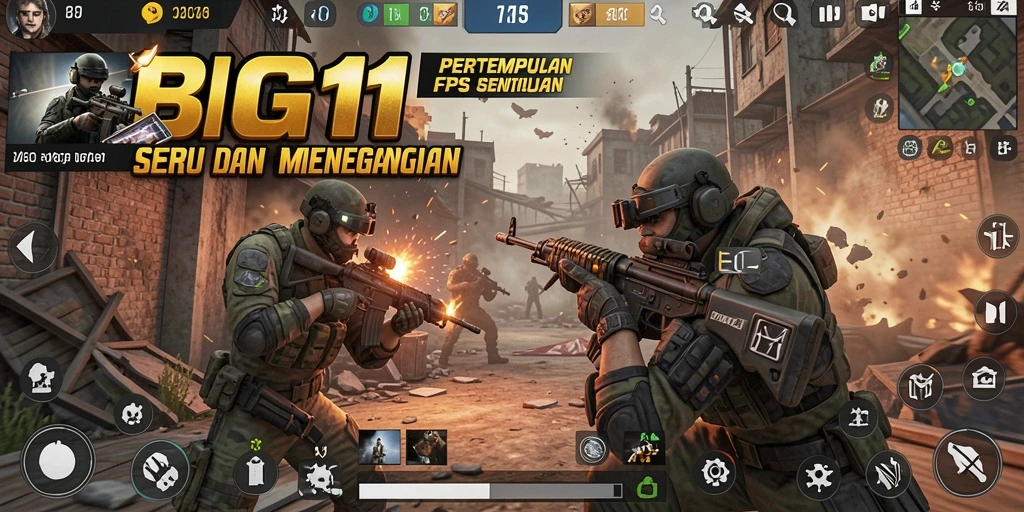 Tampilkan gameplay intens dari BIG11 di medan perang FPS.