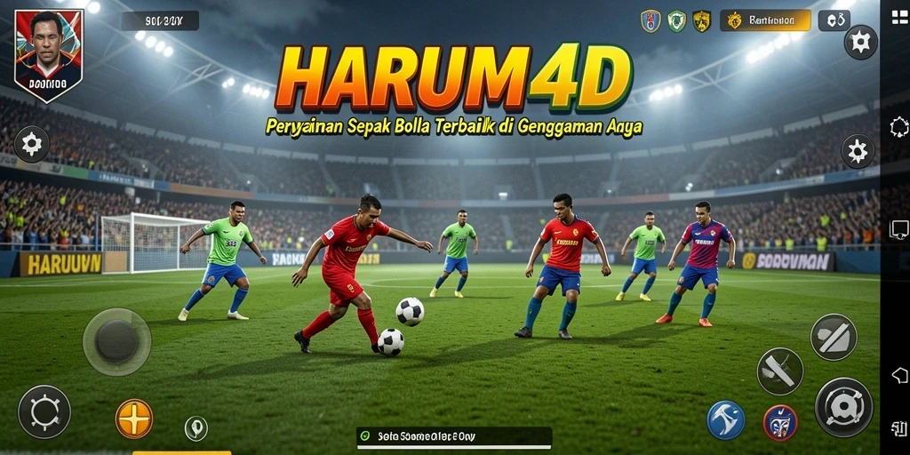Menampilkan momen seru dalam pertandingan sepak bola HARUM4D.