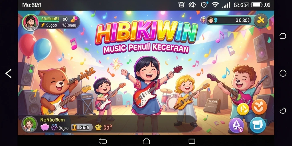 Tampilan gameplay HIBIKIWIN yang menarik dan penuh warna.