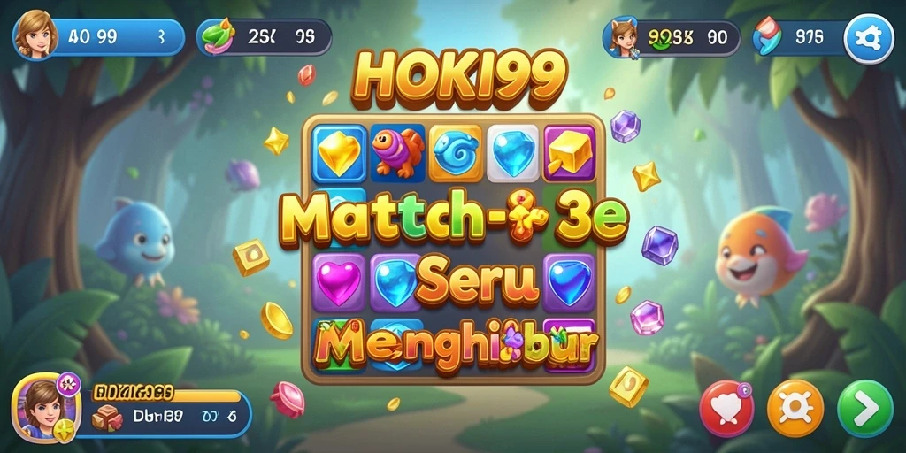 Screenshot gameplay HOKI99 yang menunjukkan aksi Match-3 seru.