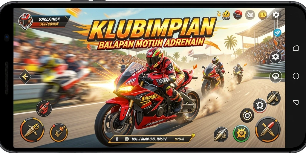 Screenshot menunjukkan aksi balapan motor yang mendebarkan dan grafis yang menakjubkan.