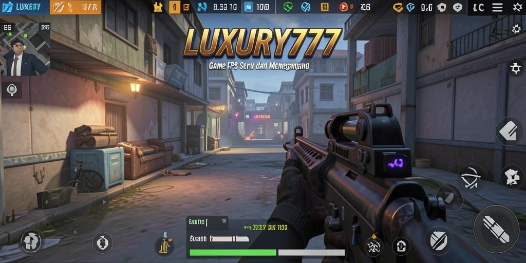 Screenshot utama LUXURY777 menampilkan aksi tembak-menembak yang seru.