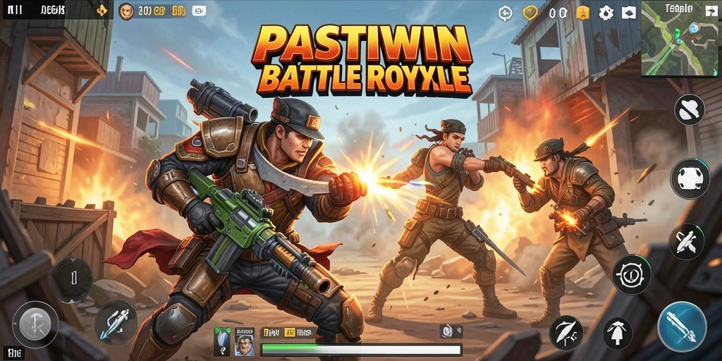 Tampilan gameplay PASTIWIN yang intens dan penuh aksi dalam pertarungan Battle Royale.