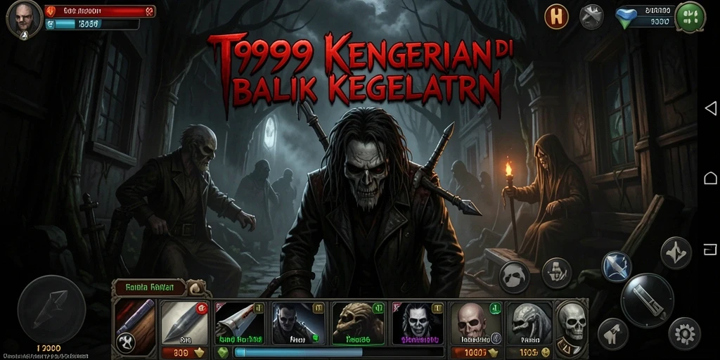 Screenshot gameplay T9999 yang menampilkan suasana horor yang mencekam.